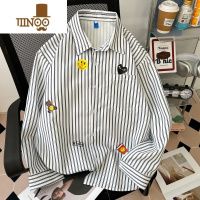 YANXU日系小众情侣爱心条纹衬衫男韩版复古原宿风长袖衬衣别致叠穿上衣