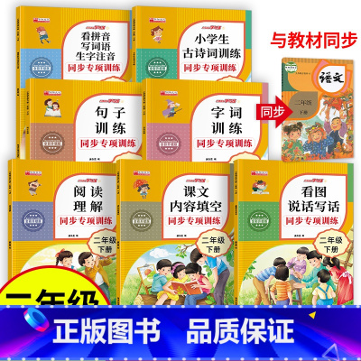 [正版]二年级下册同步练习册 小学语文学习资料阅读理解专项训练书小学生看图说话看拼音写词语写话天天练训练试卷每日一练资
