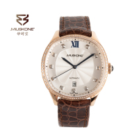 妙时空(MIUSKONE)独享创意系列 18K玫瑰金 高端定制 英伦机械镶钻日历手表 瑞士原装机芯 传承 彩金