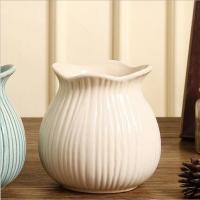 美式乡村轻奢陶瓷花瓶客厅工艺品摆件新房餐厅电视柜装饰插花花器 三维工匠 蓝色花瓶+4束白色金边玫