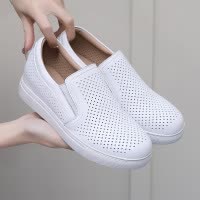 乐福鞋女2025新款韩版洞洞小白鞋牛皮女鞋休闲内增高厚底闰月单鞋