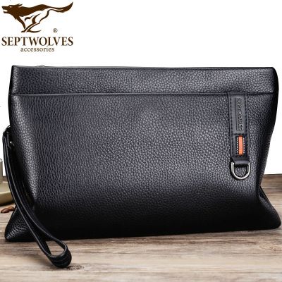 七匹狼男士手包真皮手拿包男包信封包牛皮时尚新款手抓包商务休闲大容量拉链钱包情人节生日礼物父亲节礼品黑色默认颜色