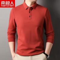南极人100%全棉男士polo衫春装上衣休闲宽松高档长袖T恤开叉厚款