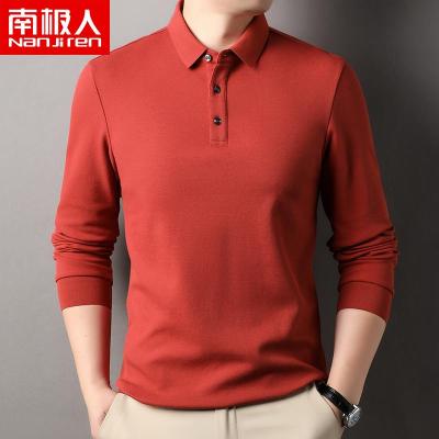 南极人100%全棉男士polo衫春装上衣休闲宽松高档长袖T恤开叉厚款