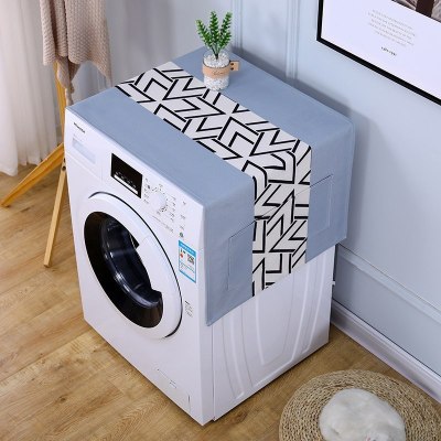 遮盖巾棉麻冰箱罩防水盖布单双开冰箱巾洗衣机防尘罩微波炉罩 简约-美好 55*140cm(冰箱单开,洗衣机)