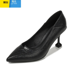 聚范黑色尖头高跟鞋女细跟2024新款百搭秋季工作鞋女软皮职业上班单鞋
