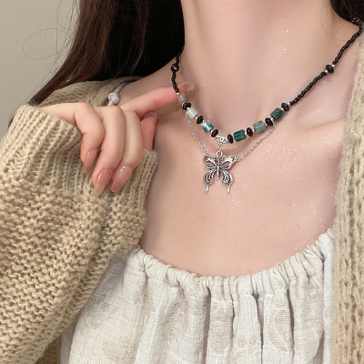 新中式复古串珠蝴蝶项链女ins嘻哈潮酷辣妹民族风装饰锁骨链配饰送女朋友老婆情人节七夕生日礼物