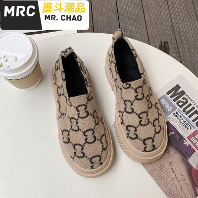 鞋女2020春季新款韩版休闲百搭一脚蹬松糕软底豹纹单鞋ins潮墨斗潮品休闲鞋