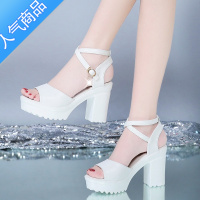 SUNTEK凉鞋女夏高跟粗跟厚底防水台2022新款韩版一字扣带鱼嘴松糕女鞋子