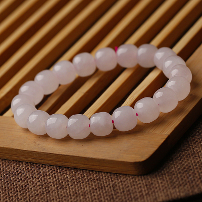 天然和田玉手链藕粉色女款桶珠唯美水晶手串9毫米送女朋友老婆情人节七夕生日礼物