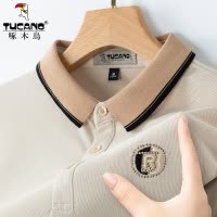 啄木鸟珠地棉长袖t恤男春季新款宽松休闲商务中年翻领POLO衫秋衣