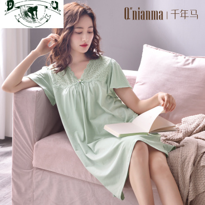 HLCOMAN睡裙女夏季短袖薄款莫代尔睡衣棉绸夏天宽松胖mm大码绵绸妈妈裙子睡裙