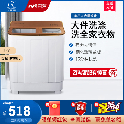 小鸭12公斤双缸洗衣机半自动双缸双筒家用大容量波轮洗脱两用 可单洗单脱水