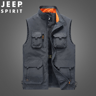 JEEP吉普户外多口袋马甲摄影背心男士坎肩薄款马夹工装外套
