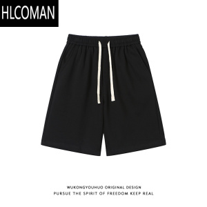 HLCOMAN简约纯色编织抽绳运动短裤男女潮牌街头宽松阔腿五分卫裤