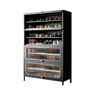 DXBG家用门口鞋柜室内入户储物柜一体翻门钢制4门8层60宽-灰