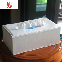 三维工匠羊皮革纸巾盒木质 客厅茶几餐巾抽纸盒 车用简约可爱欧式创意家用 白色针纹