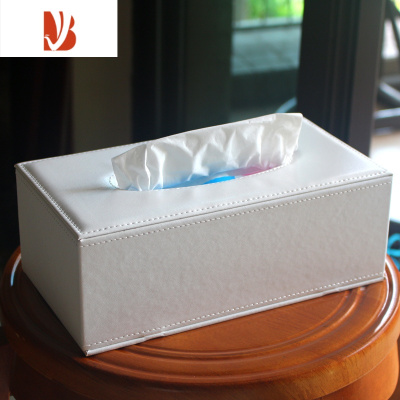 三维工匠羊皮革纸巾盒木质 客厅茶几餐巾抽纸盒 车用简约可爱欧式创意家用 白色针纹