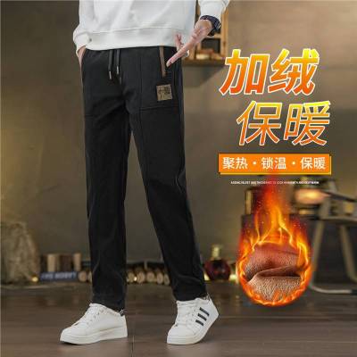 秋冬款博奥绒加绒加厚中国风休闲裤男士时尚潮流百搭修身直筒男裤