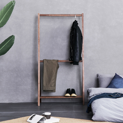 森美人黑胡桃挂衣架实木日式衣帽架落地卧室木质衣服架客厅收纳多功能