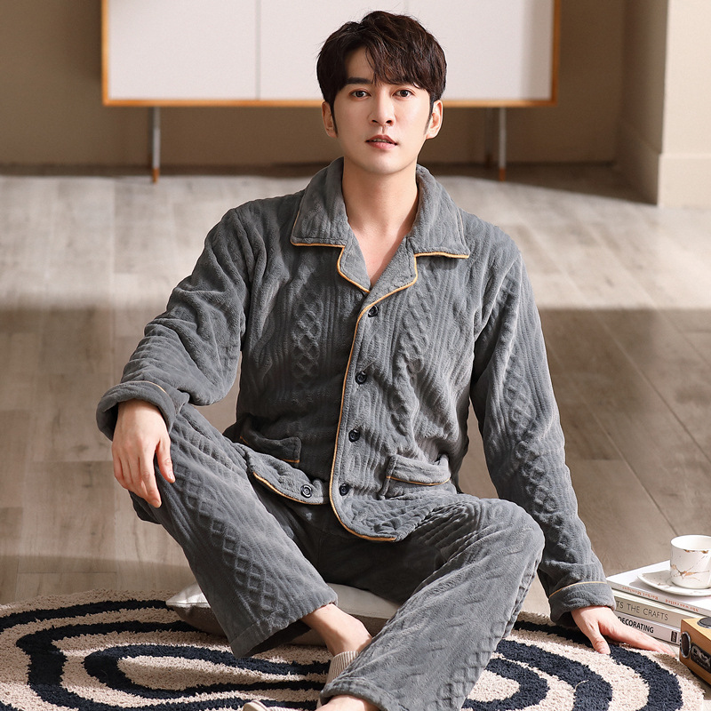 睡衣男士秋冬季珊瑚绒加绒加厚男式法兰绒可外穿男款家居服套装
