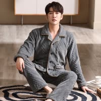 睡衣男士秋冬季珊瑚绒加绒加厚男式法兰绒可外穿男款家居服套装