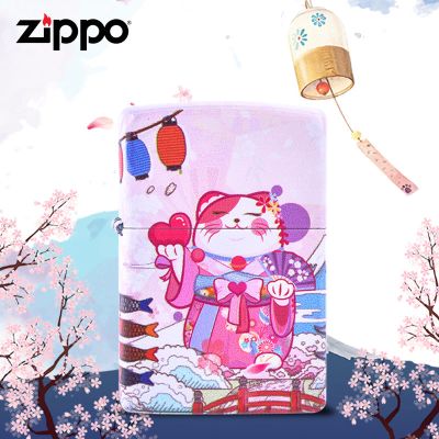 ZIPPO防风煤油打火原装正品花桃运日系浮世绘彩印猫咪樱花zppo个性刻字火机