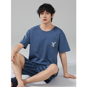睡衣男士夏季纯棉短袖短裤家居服男款夏天薄款休闲大码可外穿套装
