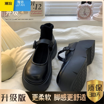 聚范矮子乐厚底增高玛丽珍小皮鞋女2024夏季新款复古英伦风松糕底单鞋