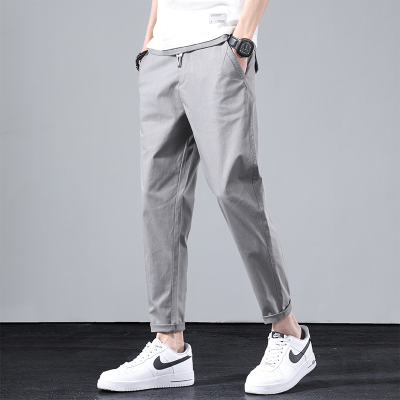 JussaraLee2021春夏弹力休闲裤男修身直筒浅色男士休闲裤简约百搭青年男装长裤子