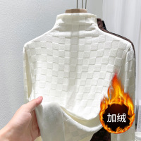 半高领打底衫女内搭秋冬新款格子长袖T恤女磨毛加厚保暖上衣