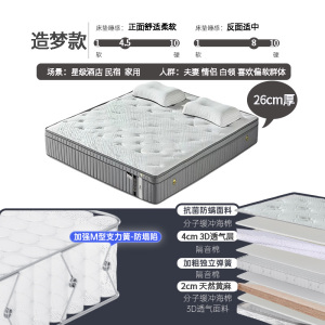 星级酒店床垫天然乳胶记忆棉床垫3E椰棕黄麻软硬两用护脊3D床垫