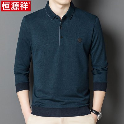 恒源祥春秋季中老年人男士翻领长袖t恤爸爸装宽松上衣打底POLO衫