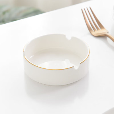 富强 金边烟灰缸 白色宾馆会议餐馆直径约9.3cm 5只装