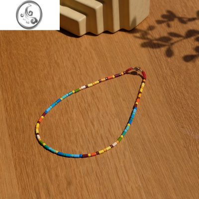 JiMiPANDANA明星同款欧美风彩色锁骨链女时尚撞色清新彩虹项链颈链潮