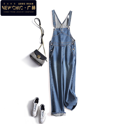 广赫牛仔背带裤女韩版宽松直筒减龄阔腿裤显瘦百搭秋冬显高休闲长裤牛仔裤