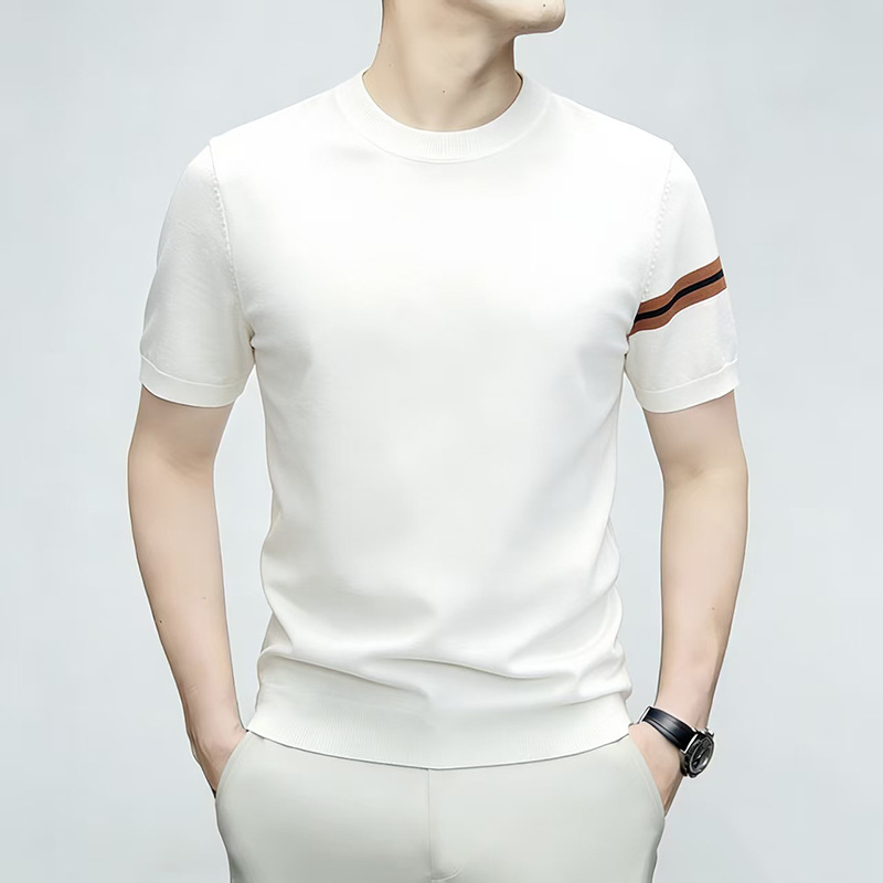 2026夏季新款冰丝针织伊力特短袖男T恤时尚休闲圆领潮牌男士T恤