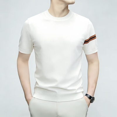 2026夏季新款冰丝针织伊力特短袖男T恤时尚休闲圆领潮牌男士T恤