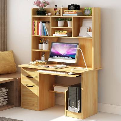 现代简约省空间家用成人卧室实木色电脑台式桌书柜书桌一体YJD347