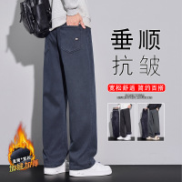 秋冬舒适新款牛仔裤男士宽松直筒美式潮流百搭加绒加厚休闲长裤男
