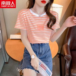 短袖T恤女新款韩版女装上衣宽松条纹洋气外穿