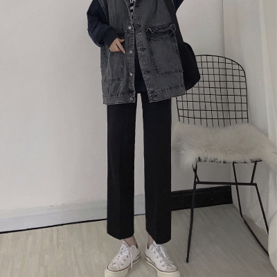 语娄春秋垂感小个子西装裤女黑色高腰显瘦百搭直筒宽松阔腿九分休闲裤西裤