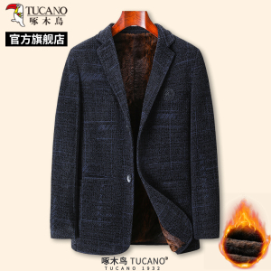 啄木鸟冬季男士加绒加厚呢子西服中年保暖爸爸装单西外套上衣服C