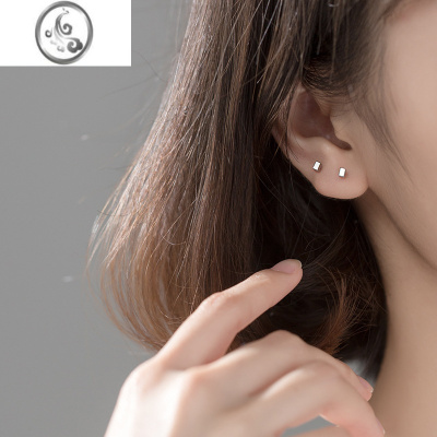 JiMiS925银银新款女韩版时尚简约冷淡风长方块耳钉气质小巧长方形耳饰