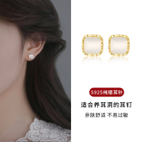S925纯银耳针女猫眼石耳环精致小众设计适合养耳不易过敏耳饰送女朋友老婆情人节七夕生日礼物
