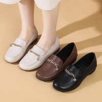 圆头粗跟单鞋女2026新款春秋季牛皮英伦风小皮鞋软底中跟四季女鞋