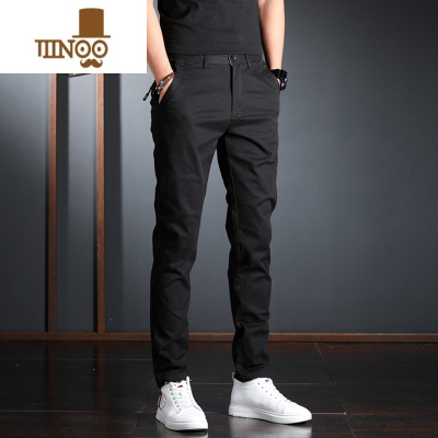 YANXU秋季休闲男裤子修身小脚百搭长裤高端韩版潮流纯黑弹力西裤男直筒