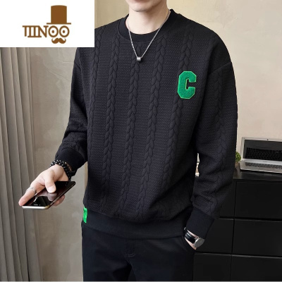 YANXU2023年新款长袖t恤男痞帅修身上衣百搭潮牌ins圆领长袖卫衣