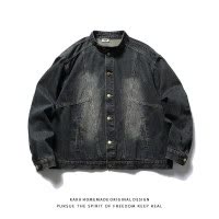 男装日系复古立领牛仔外套男春秋季新款高街潮牌宽松休闲夹克上衣