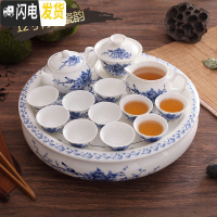 三维工匠潮州12寸大号骨瓷陶瓷欧式家用盖碗整套功夫茶具圆形茶盘套装 12寸青花瓷韵(非礼盒包装)
